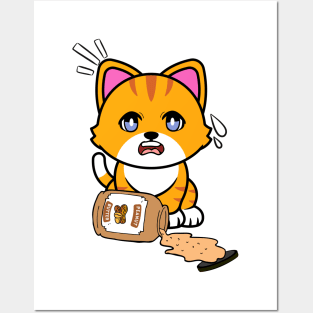 Cute Orange Cat spilled a jar of peanut butter Posters and Art